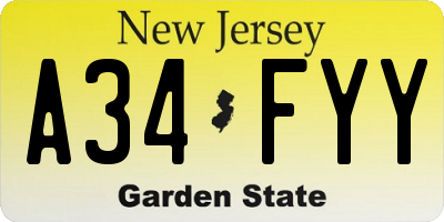 NJ license plate A34FYY
