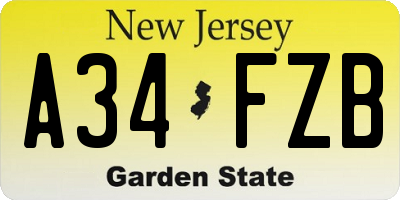 NJ license plate A34FZB