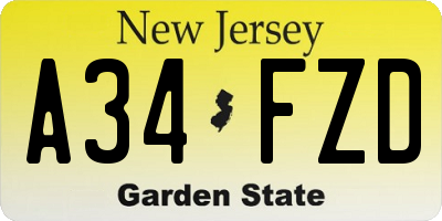 NJ license plate A34FZD