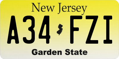 NJ license plate A34FZI