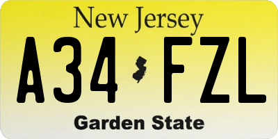 NJ license plate A34FZL