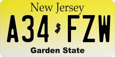 NJ license plate A34FZW