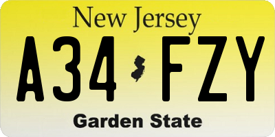 NJ license plate A34FZY