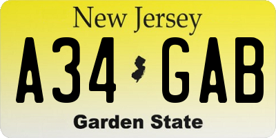 NJ license plate A34GAB