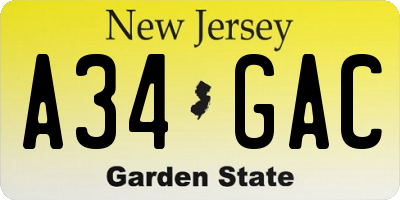 NJ license plate A34GAC