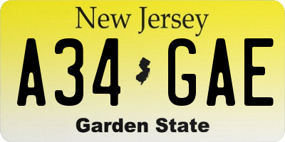 NJ license plate A34GAE