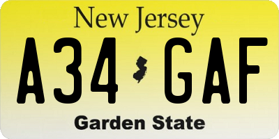 NJ license plate A34GAF