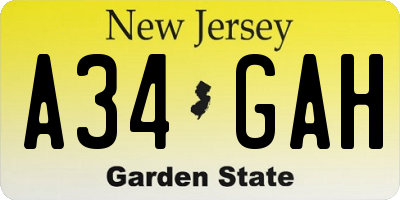 NJ license plate A34GAH