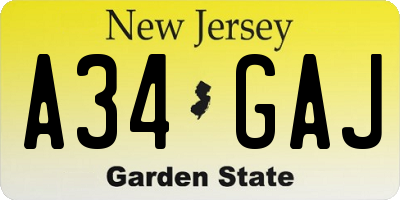 NJ license plate A34GAJ