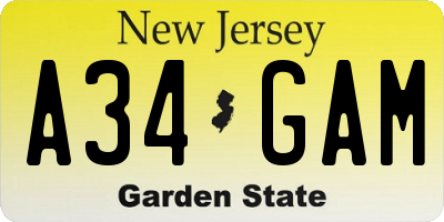 NJ license plate A34GAM