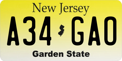 NJ license plate A34GAO