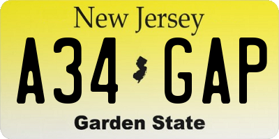NJ license plate A34GAP