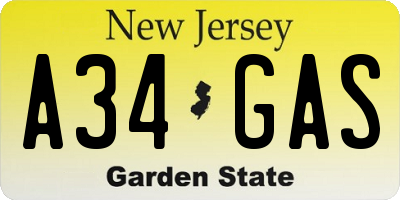 NJ license plate A34GAS