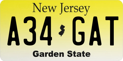 NJ license plate A34GAT