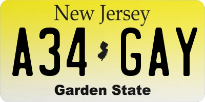 NJ license plate A34GAY