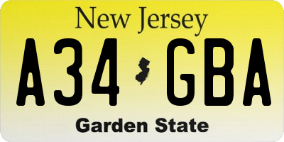 NJ license plate A34GBA