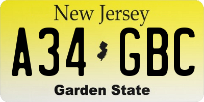 NJ license plate A34GBC