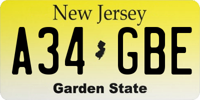 NJ license plate A34GBE