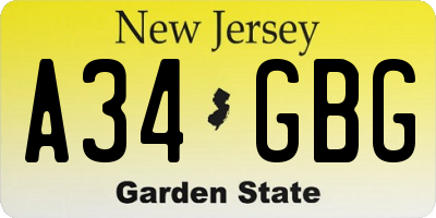 NJ license plate A34GBG