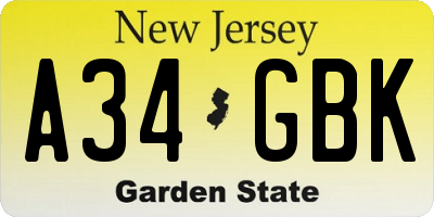 NJ license plate A34GBK