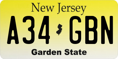 NJ license plate A34GBN