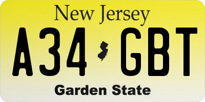 NJ license plate A34GBT