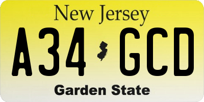 NJ license plate A34GCD