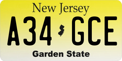 NJ license plate A34GCE
