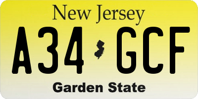 NJ license plate A34GCF