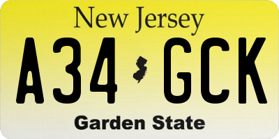 NJ license plate A34GCK