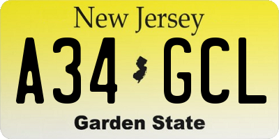 NJ license plate A34GCL