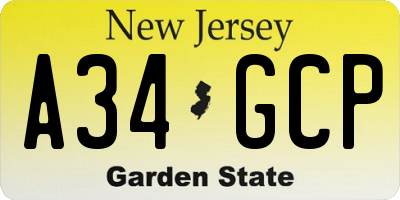 NJ license plate A34GCP