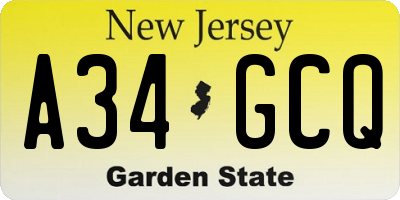 NJ license plate A34GCQ