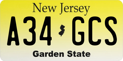 NJ license plate A34GCS