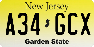NJ license plate A34GCX