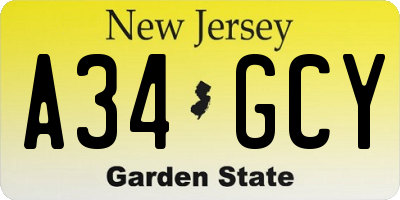NJ license plate A34GCY