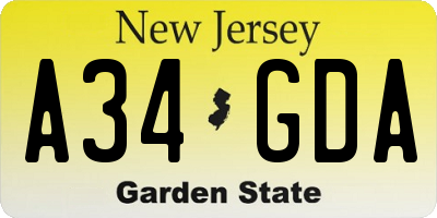 NJ license plate A34GDA