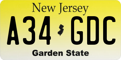 NJ license plate A34GDC