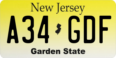 NJ license plate A34GDF
