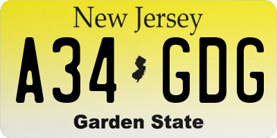 NJ license plate A34GDG