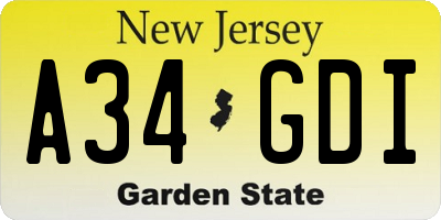 NJ license plate A34GDI