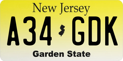 NJ license plate A34GDK