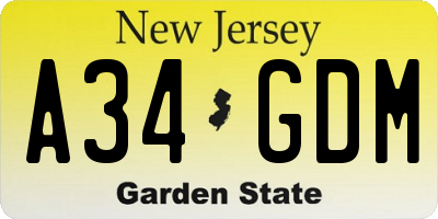 NJ license plate A34GDM