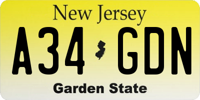 NJ license plate A34GDN