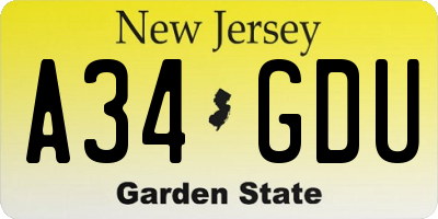 NJ license plate A34GDU
