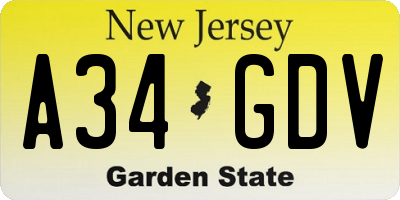 NJ license plate A34GDV
