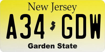 NJ license plate A34GDW