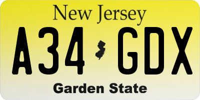 NJ license plate A34GDX