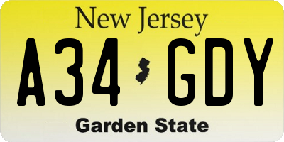 NJ license plate A34GDY