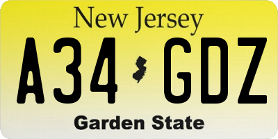 NJ license plate A34GDZ